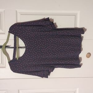 Blue  shirt with ruffled 1/4 length sleeve